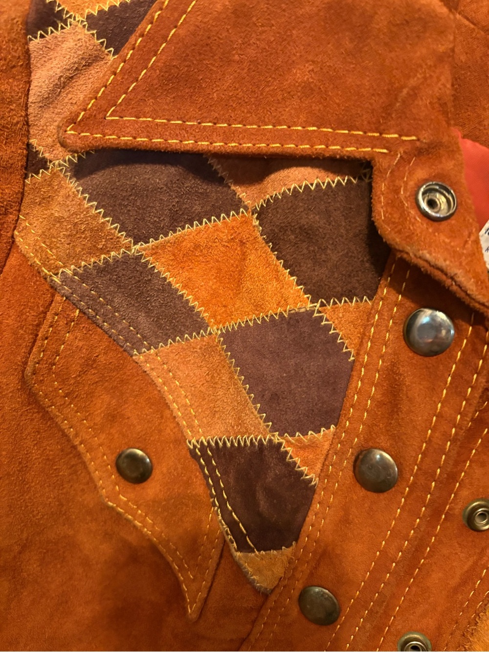 100 percent leather Patchwork Jacket - Rust Brown - Picture 2 of 4